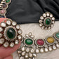Moissanite Victorian Color Stone Necklace Comes With Studs - Multi
