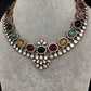 Moissanite Victorian Color Stone Necklace Comes With Studs - Multi