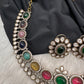 Moissanite Victorian Color Stone Necklace Comes With Studs - Multi