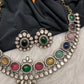 Moissanite Victorian Color Stone Necklace Comes With Studs - Multi