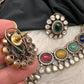 Moissanite Victorian Color Stone Necklace Comes With Studs - Multi
