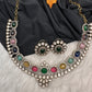 Moissanite Victorian Color Stone Necklace Comes With Studs - Multi