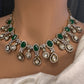 Moissanite Kundan Victorian Color Stone Necklace - Green