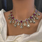 Moissanite Kundan Victorian Color Stone Necklace - Red