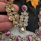 Moissanite Kundan Victorian Color Stone Necklace - Red