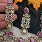 Moissanite Kundan Victorian Color Stone Necklace - Red