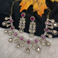 Moissanite Kundan Victorian Color Stone Necklace - Red