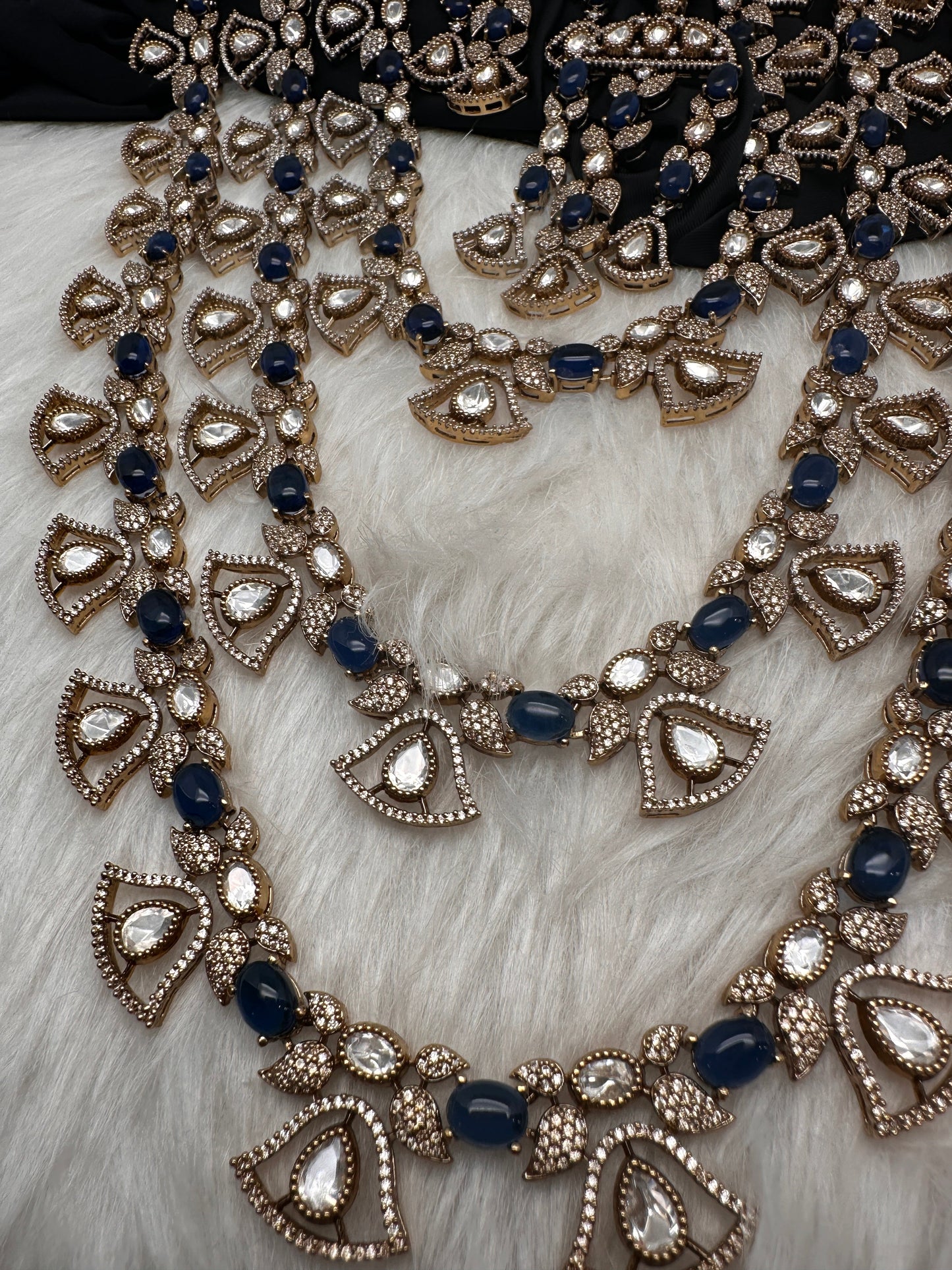 Moissanite Multi Layer Statement Victorian Color Stone Necklace - Blue