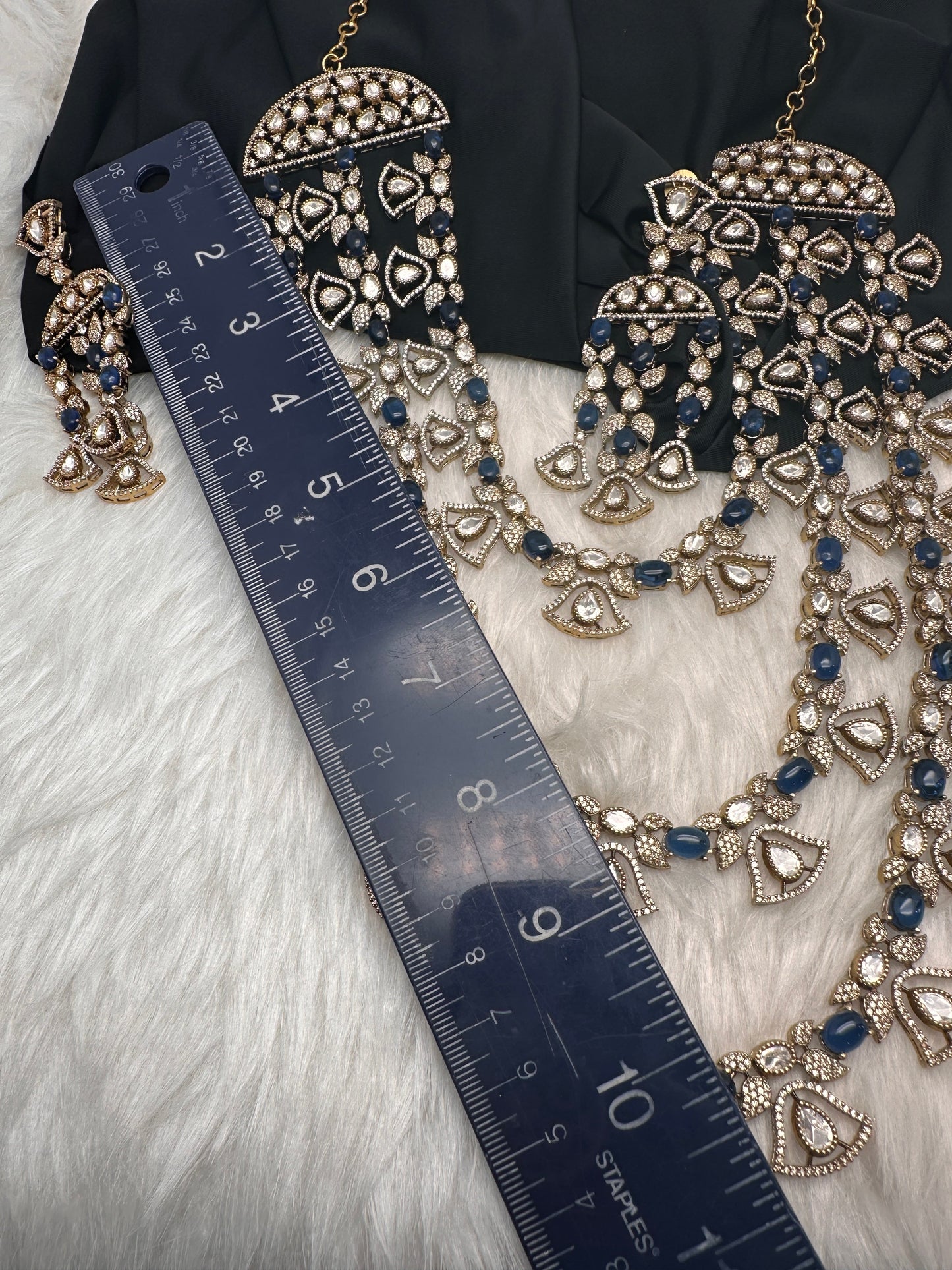 Moissanite Multi Layer Statement Victorian Color Stone Necklace - Blue