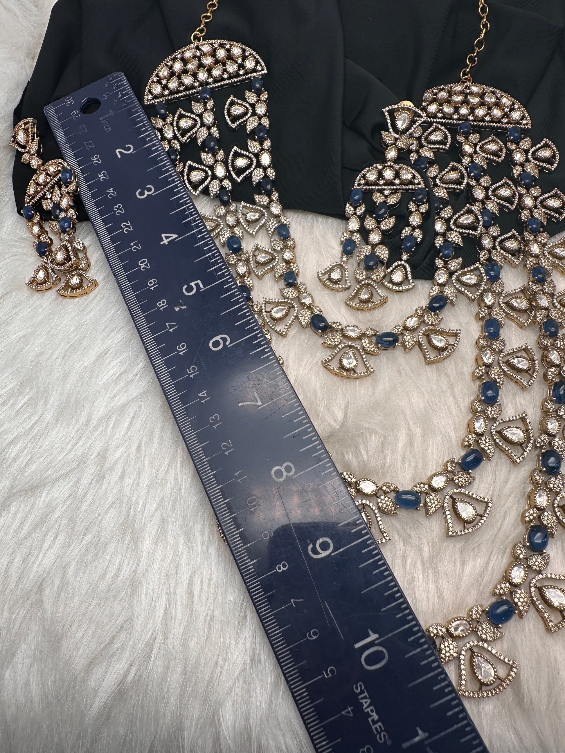 Moissanite Multi Layer Statement Victorian Color Stone Necklace - Blue
