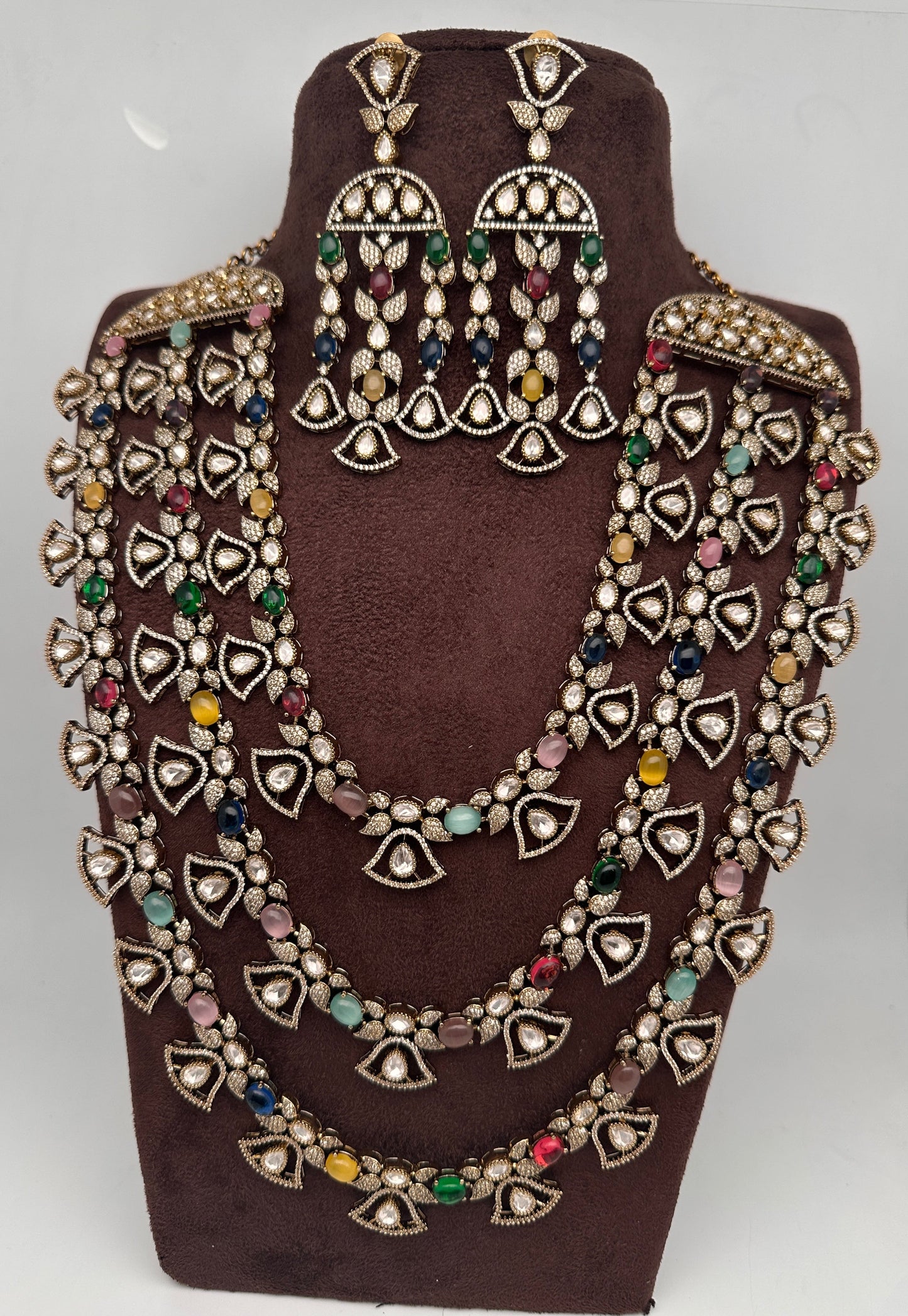 Moissanite Multi Layer Statement Victorian Color Stone Necklace - Multi