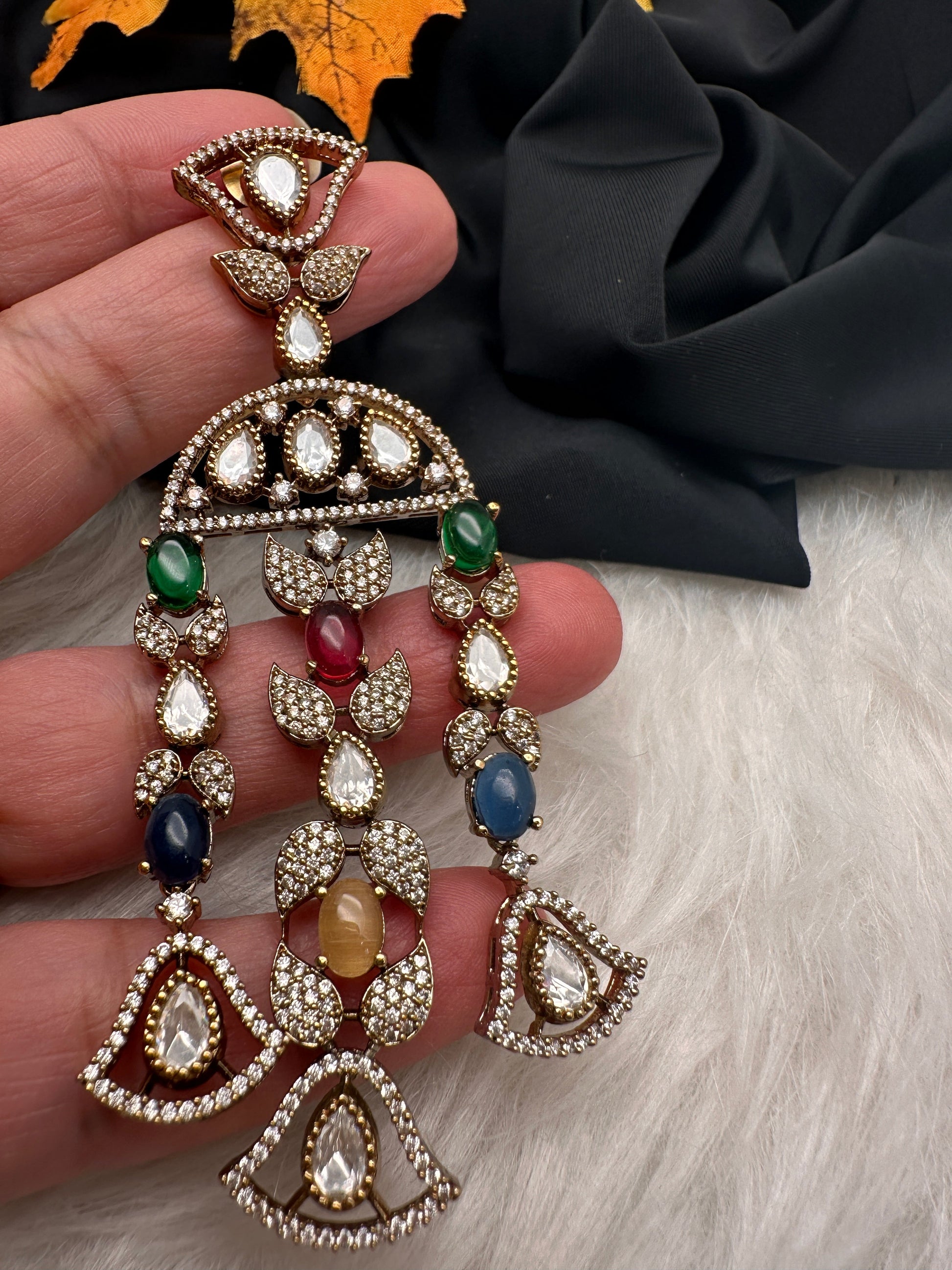 Moissanite Multi Layer Statement Victorian Color Stone Necklace - Multi