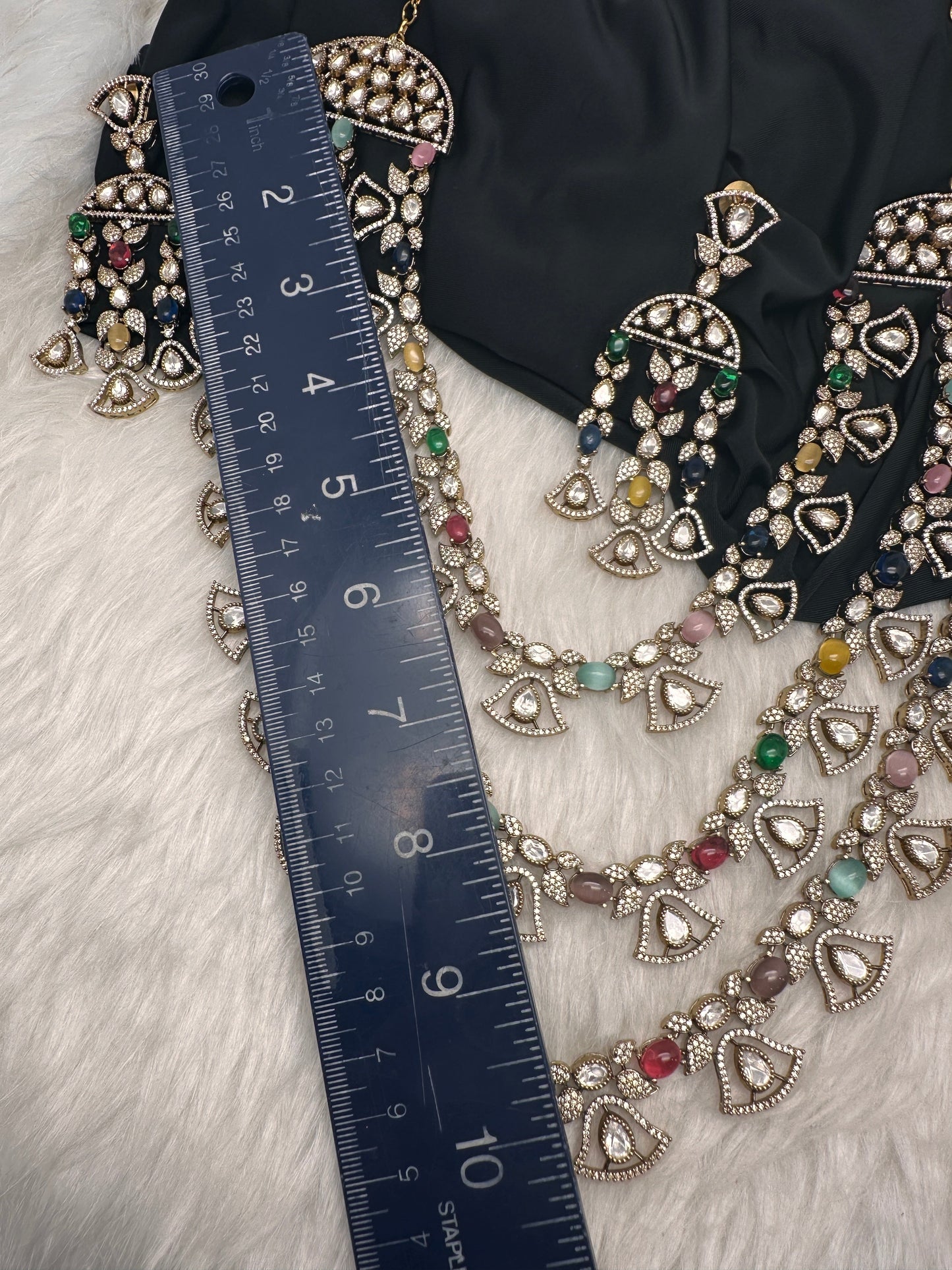 Moissanite Multi Layer Statement Victorian Color Stone Necklace - Multi