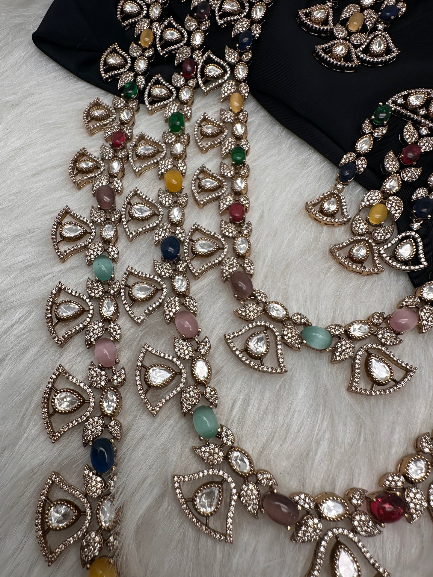 Moissanite Multi Layer Statement Victorian Color Stone Necklace - Multi