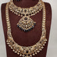 Kundan Amethyst Elephant Pattern Combo Statement Victorian Long Short Necklace