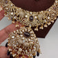 Kundan Amethyst Elephant Pattern Combo Statement Victorian Long Short Necklace