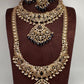 Kundan Amethyst Elephant Pattern Combo Statement Victorian Long Short Necklace