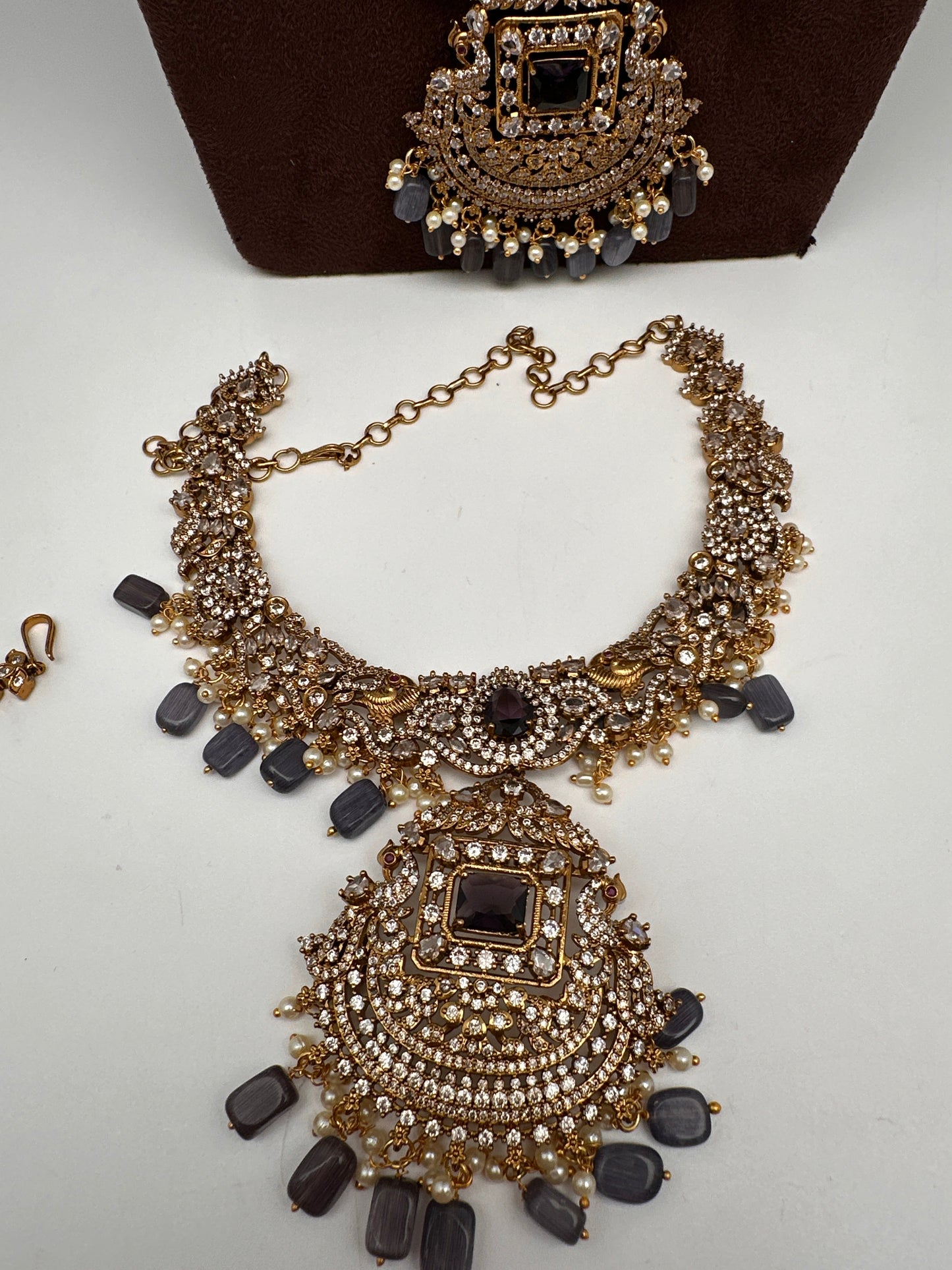 CZ Amethyst Purple Combo Statement Victorian Long Short Necklace