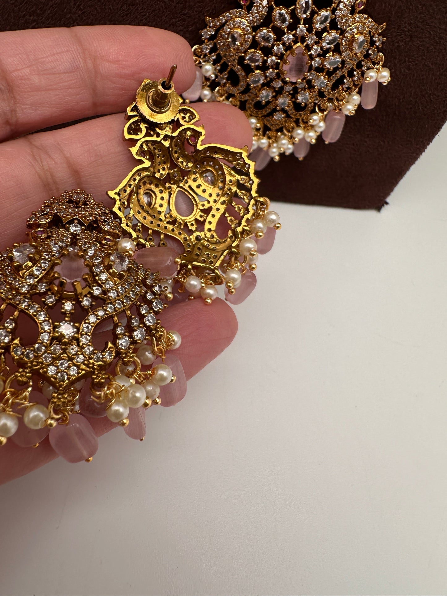 CZ Pink Combo Statement Victorian Long Short Necklace