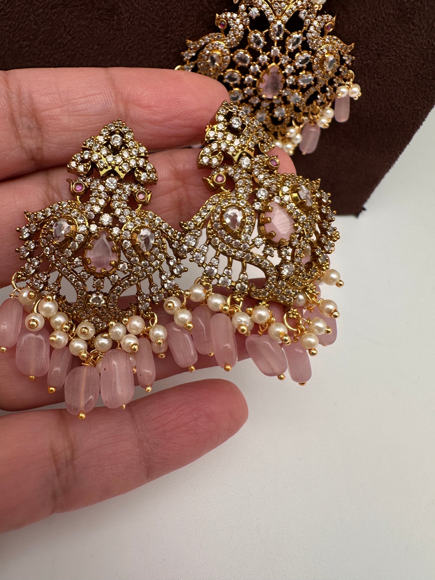CZ Pink Combo Statement Victorian Long Short Necklace