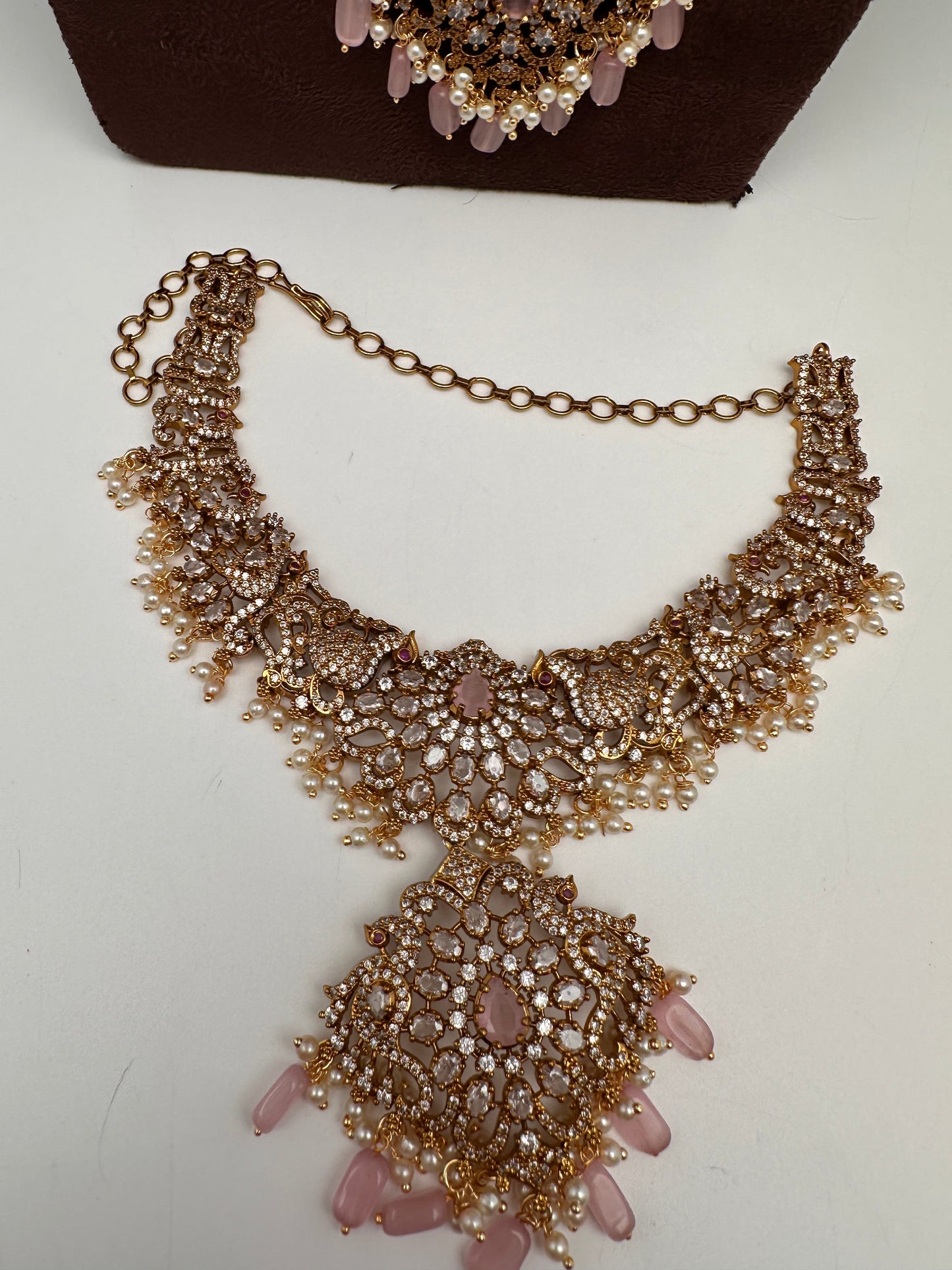 CZ Pink Combo Statement Victorian Long Short Necklace