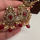 CZ Red Peacock Pattern Combo Statement Victorian Long Short Necklace