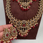 CZ Red Peacock Pattern Combo Statement Victorian Long Short Necklace