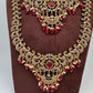 CZ Red Peacock Pattern Combo Statement Victorian Long Short Necklace