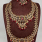 CZ Red Peacock Pattern Combo Statement Victorian Long Short Necklace