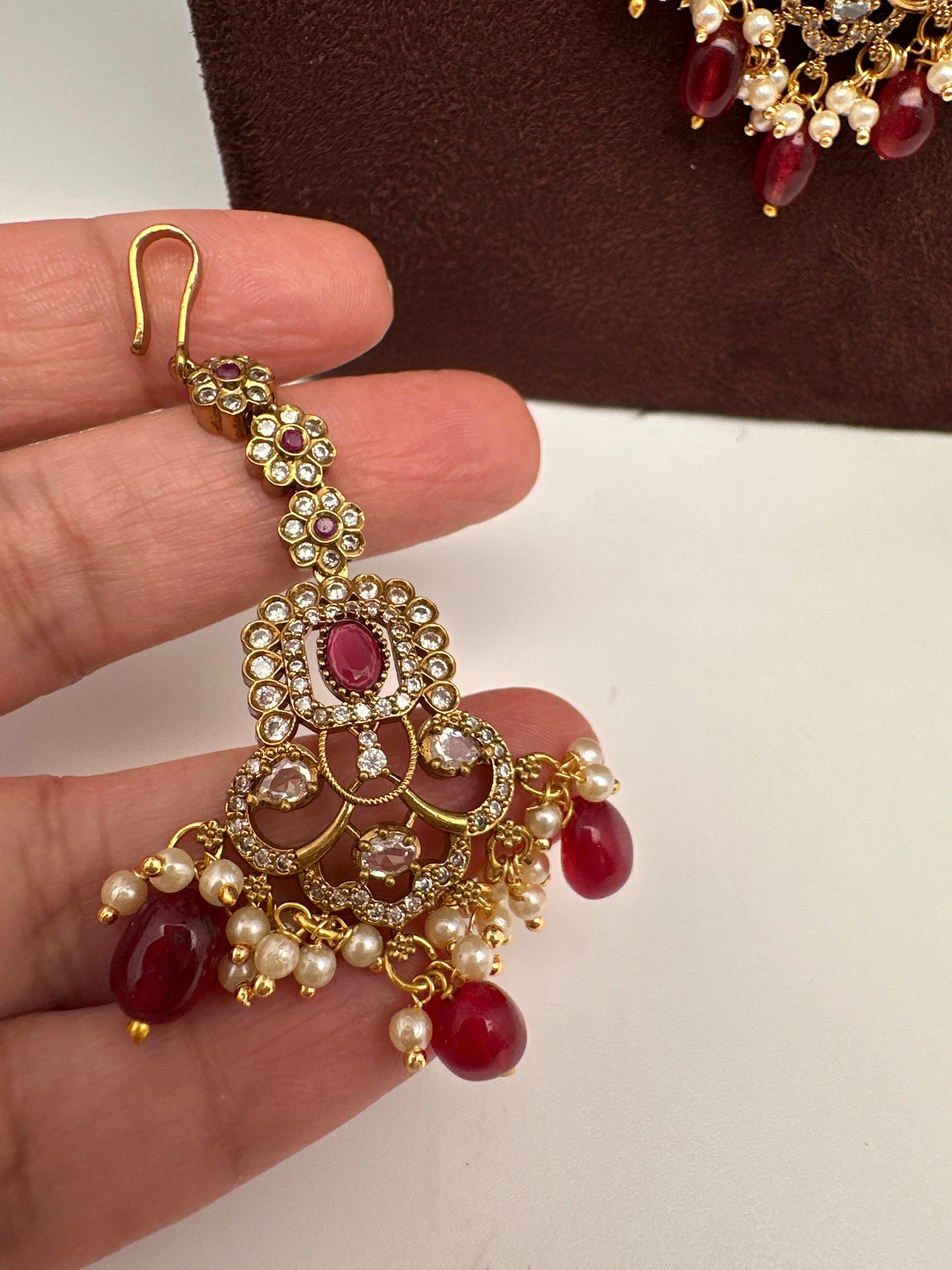 CZ Red Combo Statement Victorian Long Short Necklace