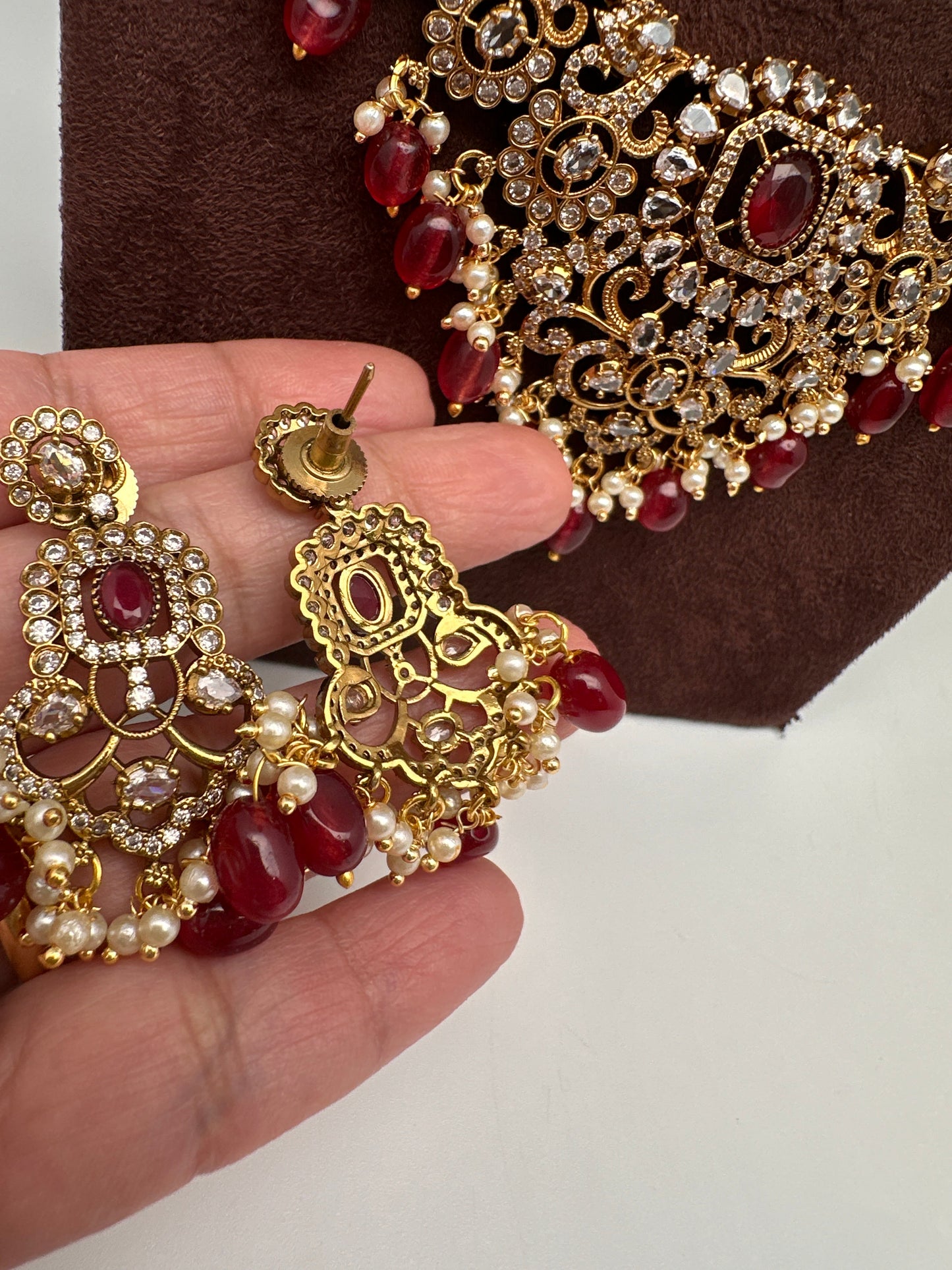 CZ Red Combo Statement Victorian Long Short Necklace