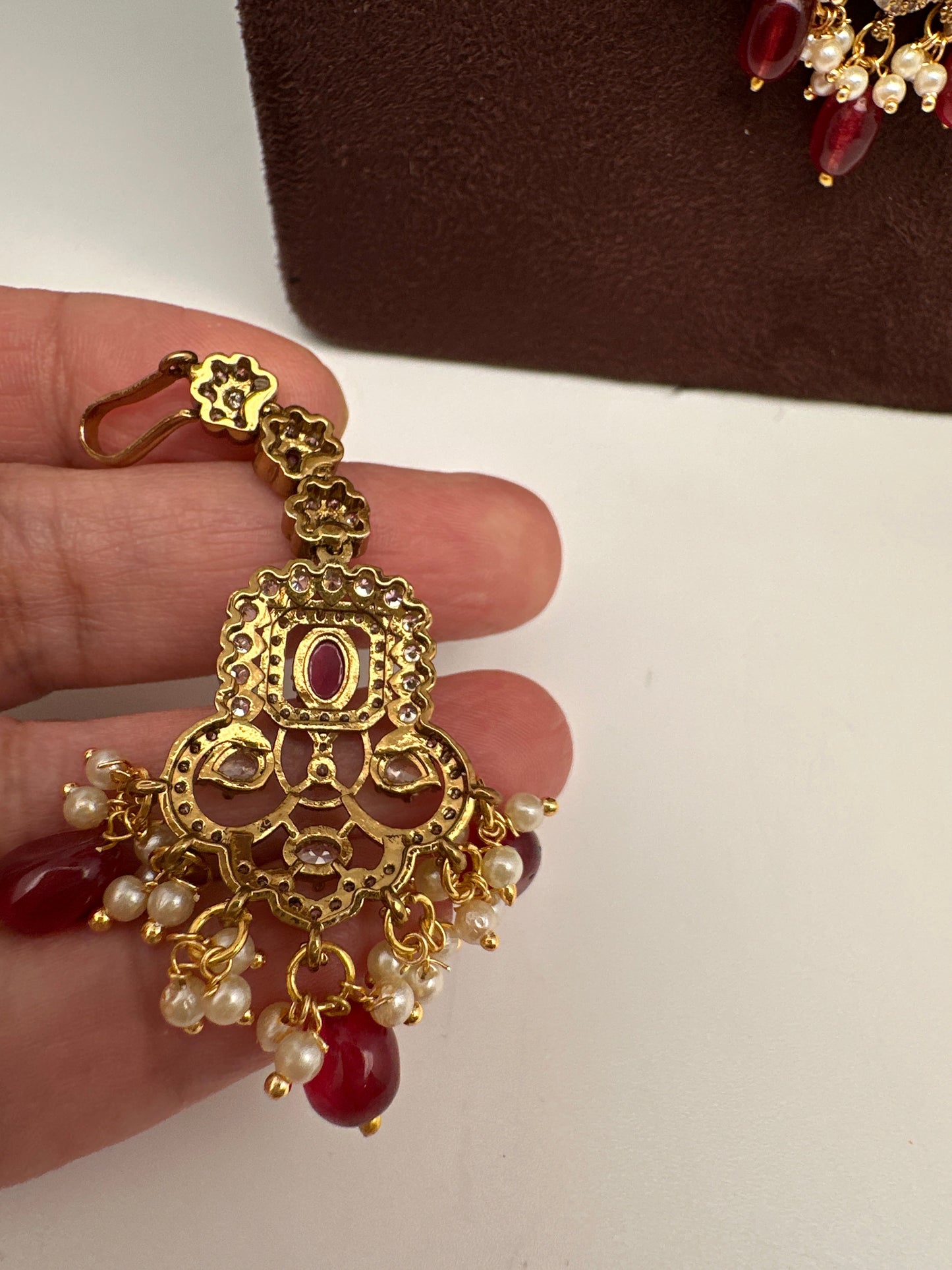 CZ Red Combo Statement Victorian Long Short Necklace