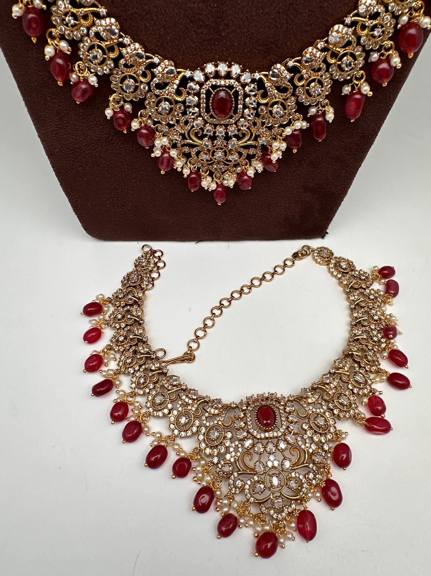 CZ Red Combo Statement Victorian Long Short Necklace