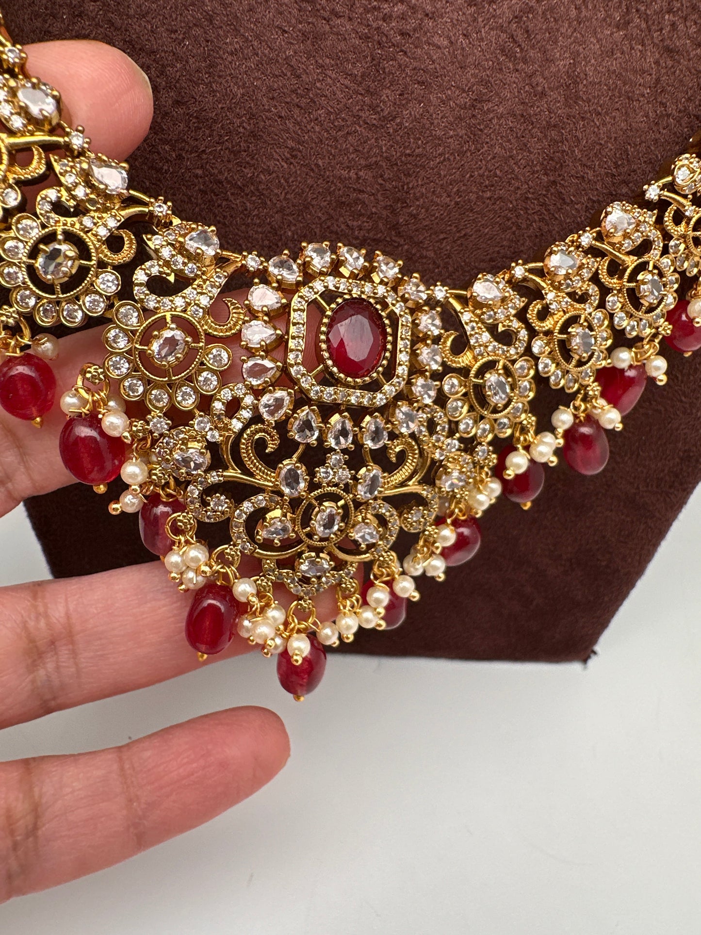 CZ Red Combo Statement Victorian Long Short Necklace