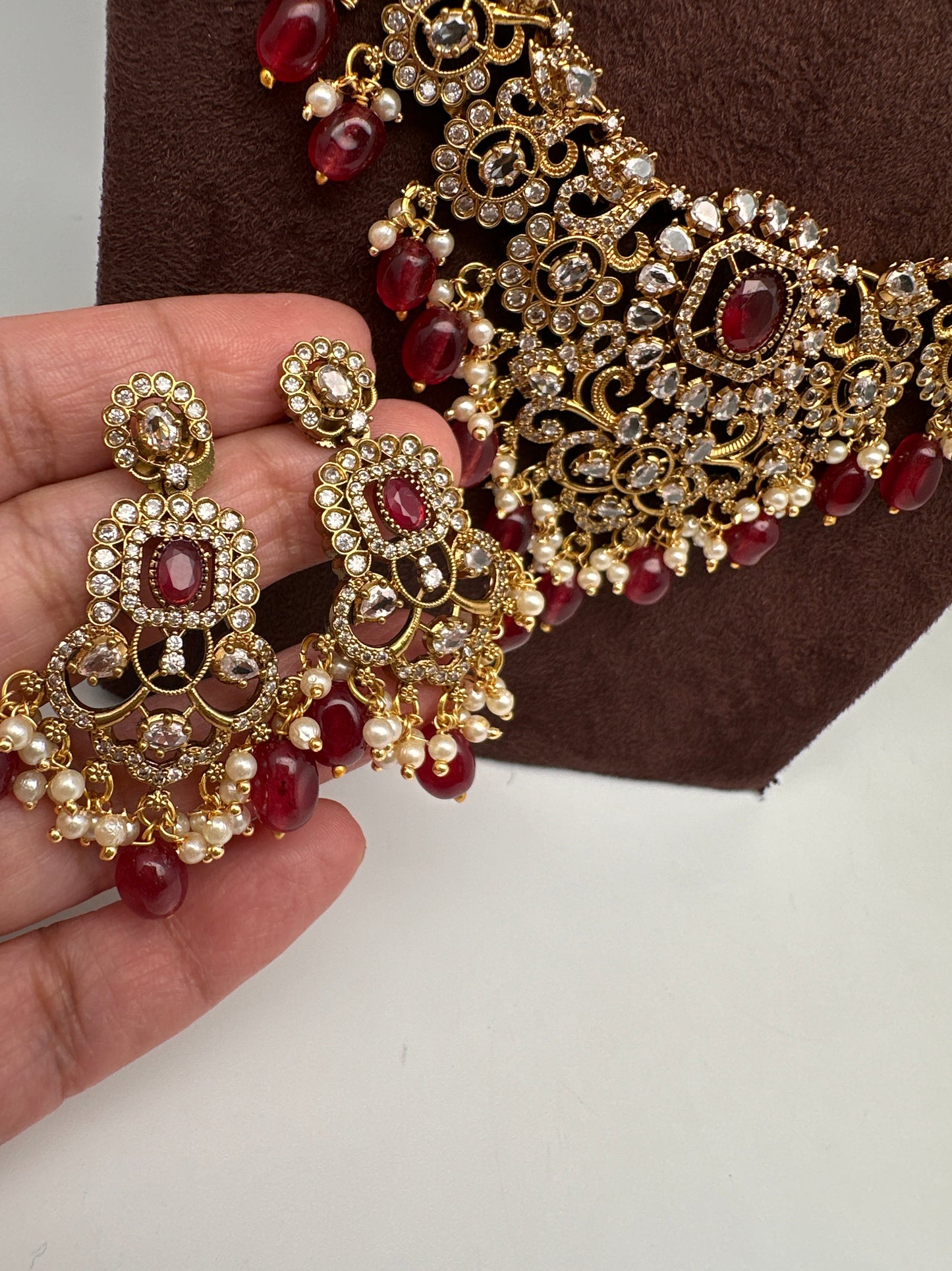 CZ Red Combo Statement Victorian Long Short Necklace
