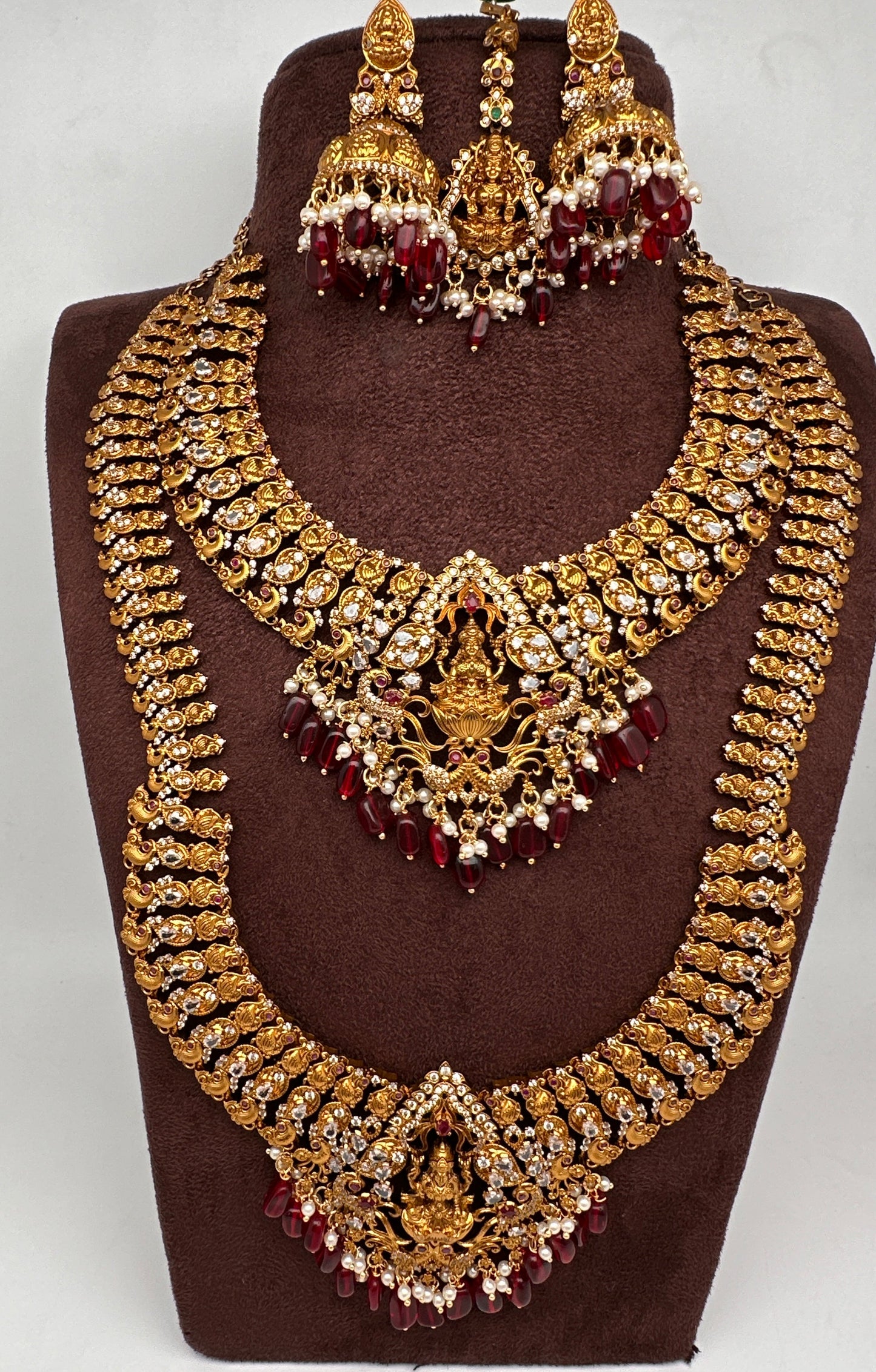 Matte Goddess Lakshmi CZ Combo Long Short Necklace