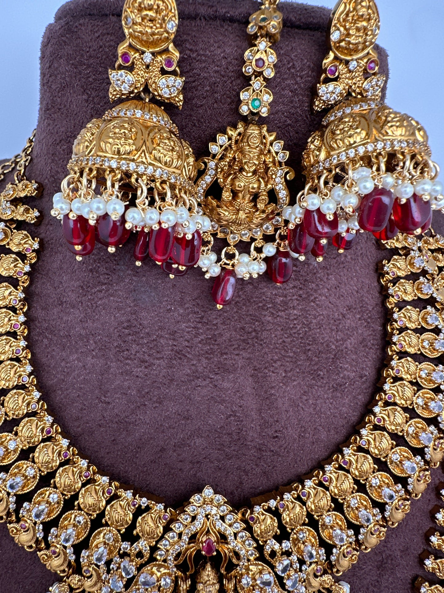 Matte Goddess Lakshmi CZ Combo Long Short Necklace