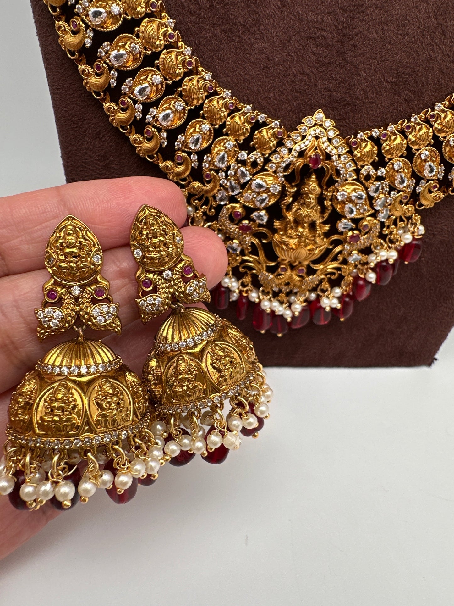 Matte Goddess Lakshmi CZ Combo Long Short Necklace