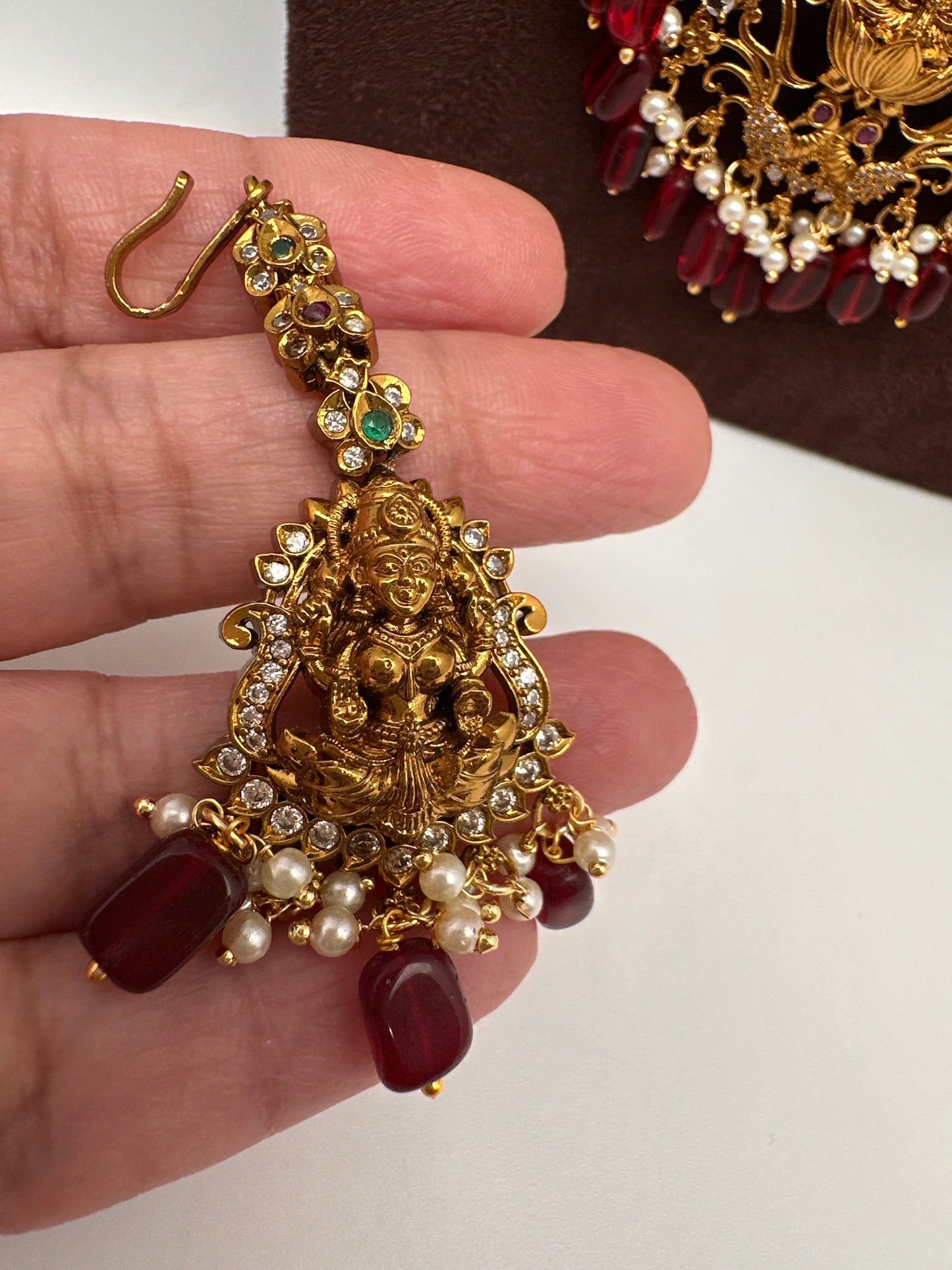 Matte Goddess Lakshmi CZ Combo Long Short Necklace