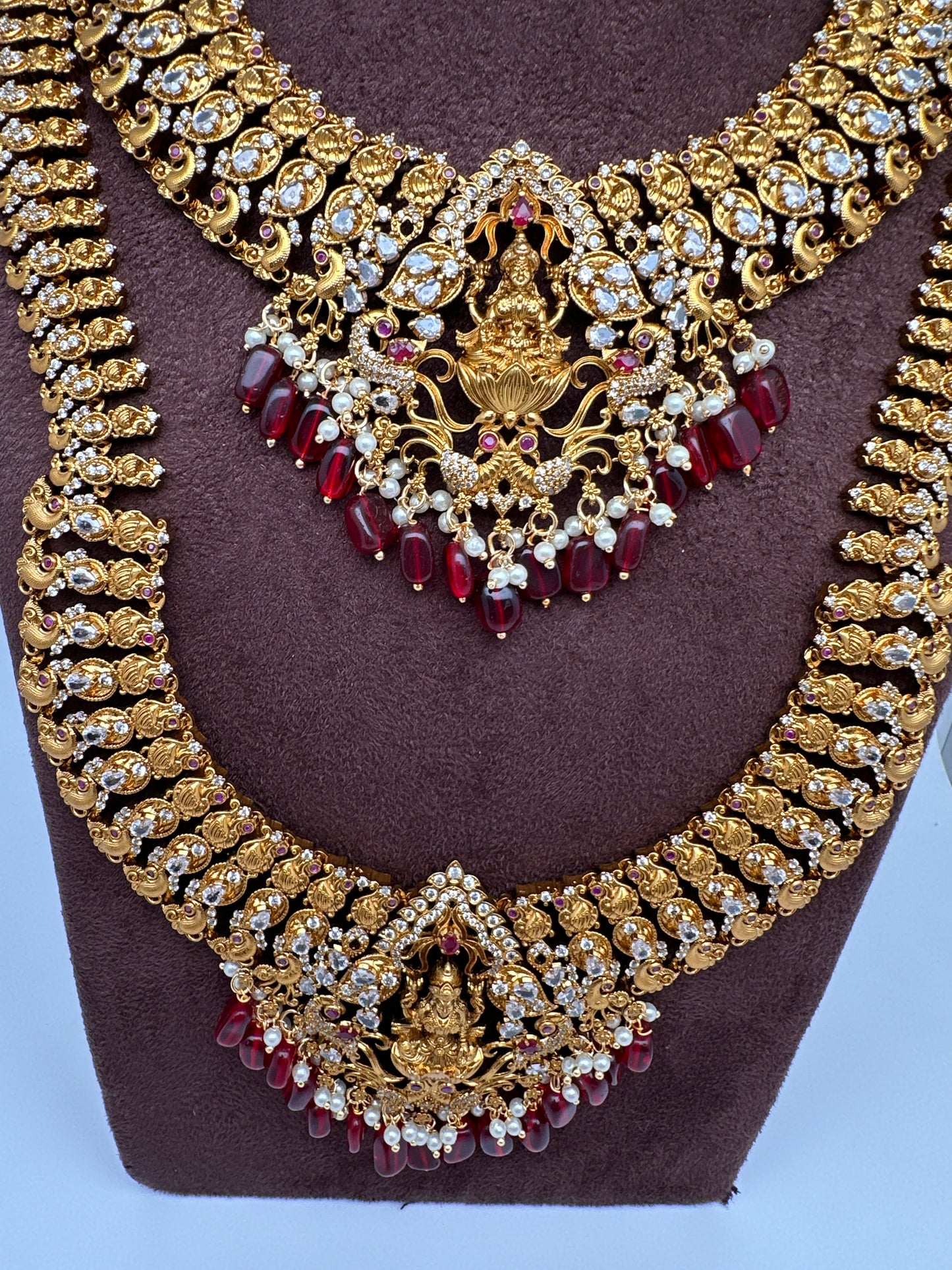 Matte Goddess Lakshmi CZ Combo Long Short Necklace