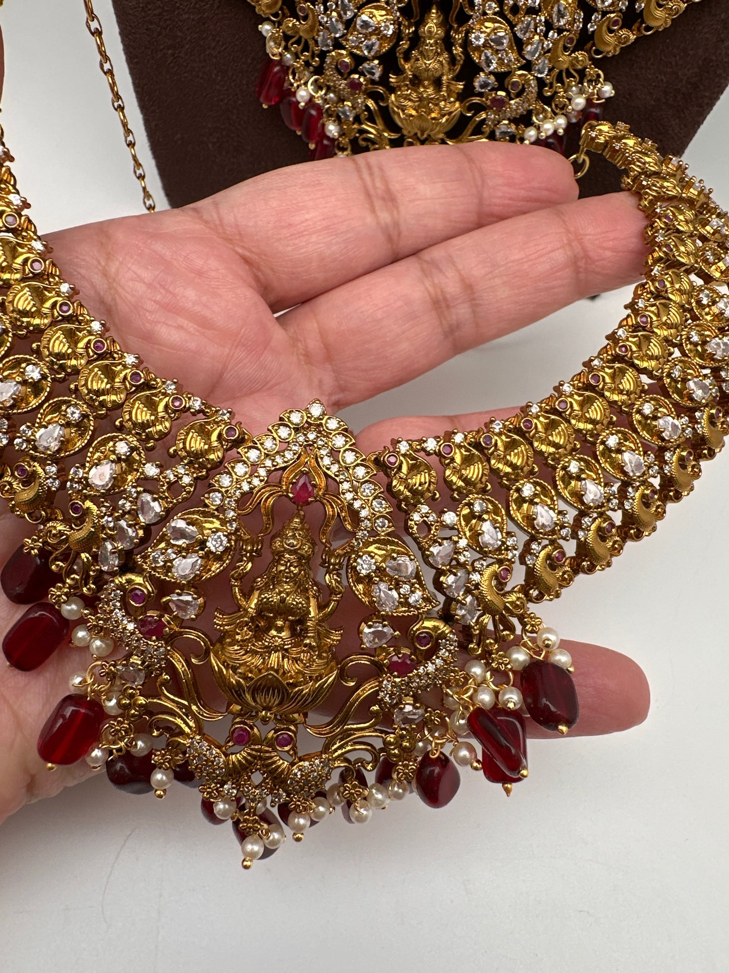Matte Goddess Lakshmi CZ Combo Long Short Necklace