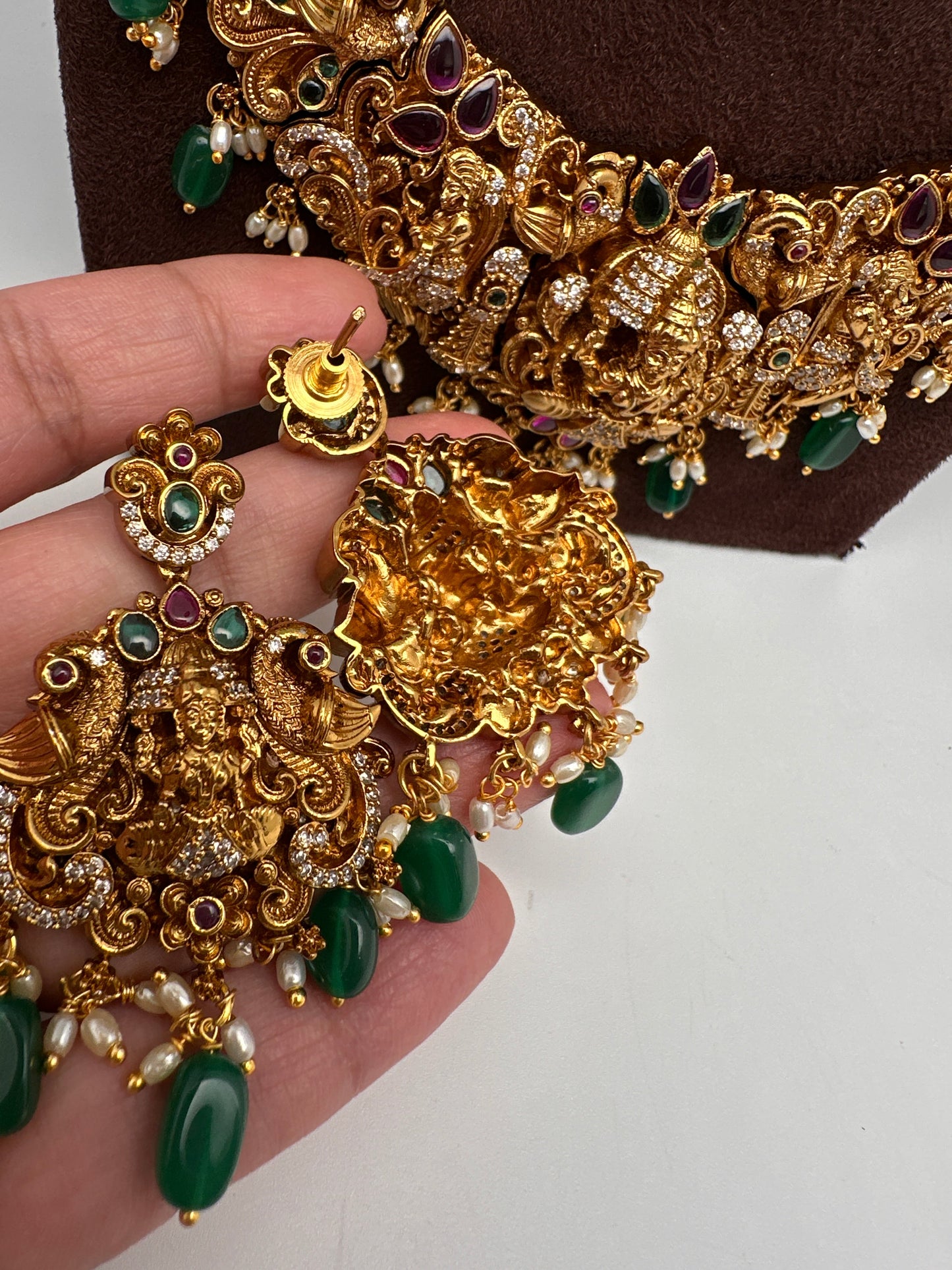 Matte Goddess Lakshmi Nakshi CZ Combo Long Short Necklace