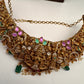 Matte Goddess Lakshmi Nakshi CZ Combo Long Short Necklace