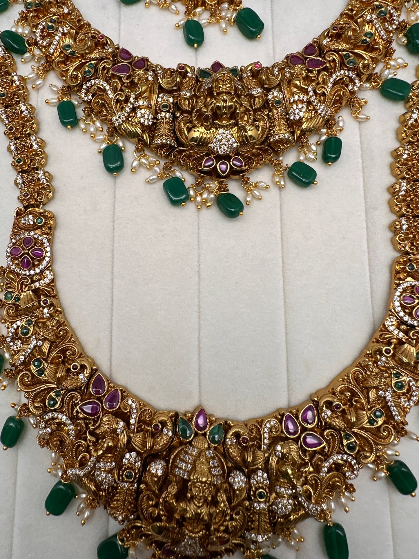 Matte Goddess Lakshmi Nakshi CZ Combo Long Short Necklace