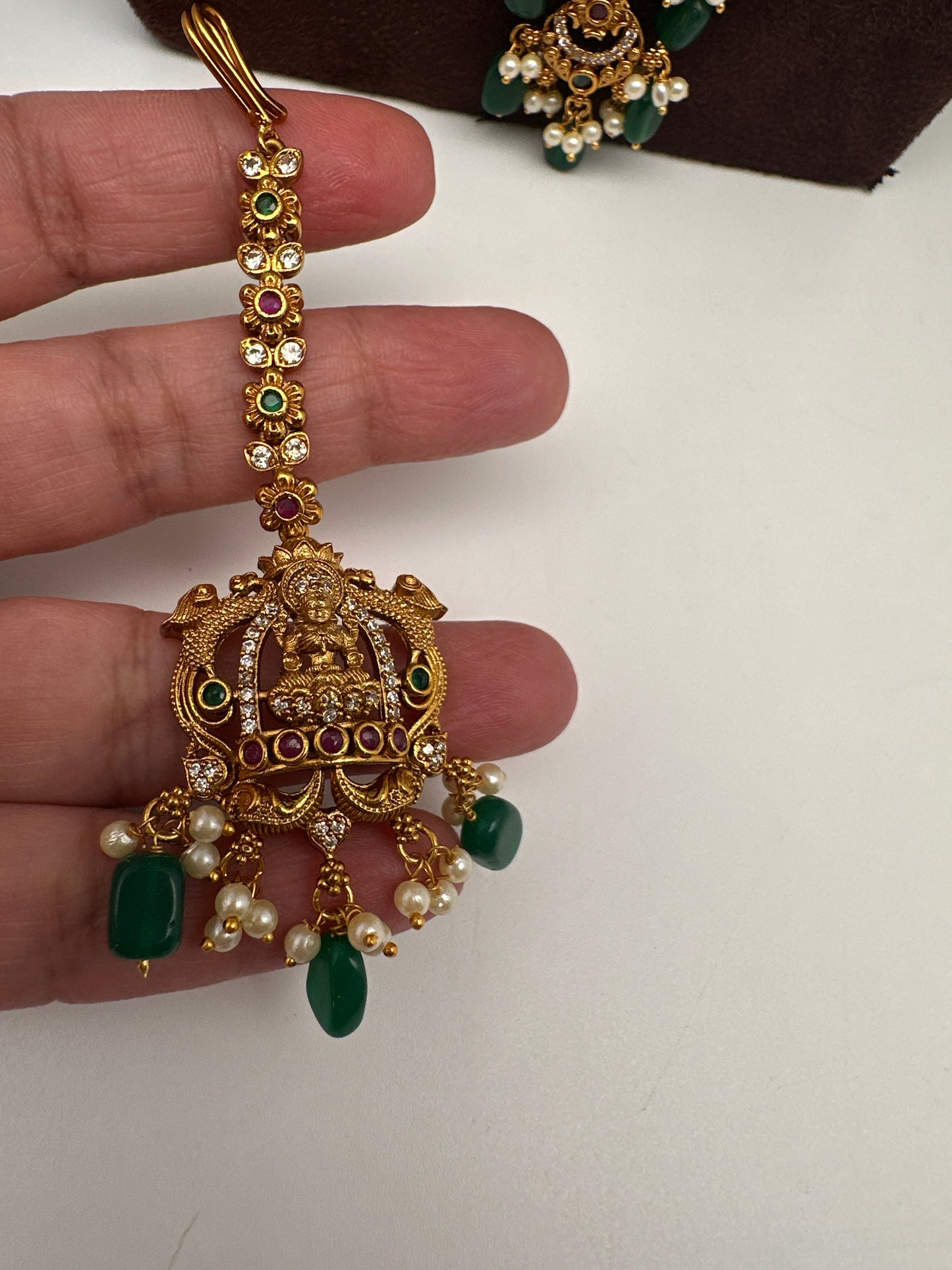 Matte Goddess Lakshmi Nakshi CZ Combo Long Short Necklace
