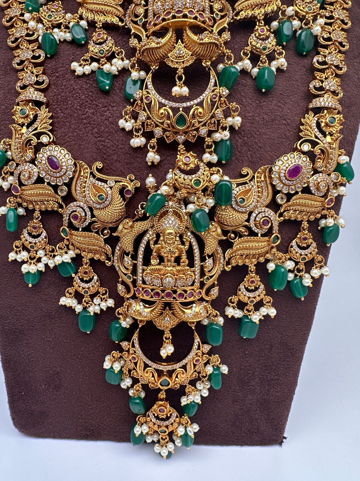 Matte Goddess Lakshmi Nakshi CZ Combo Long Short Necklace