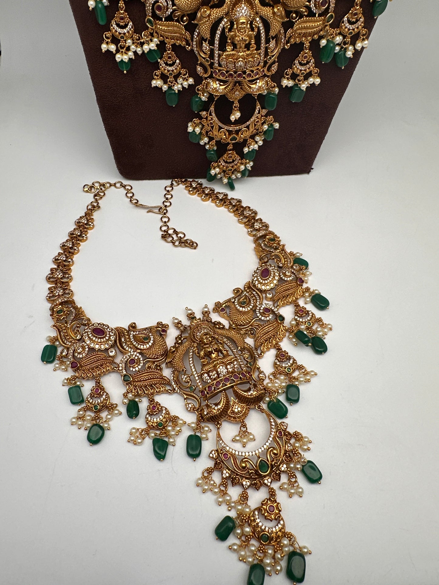 Matte Goddess Lakshmi Nakshi CZ Combo Long Short Necklace