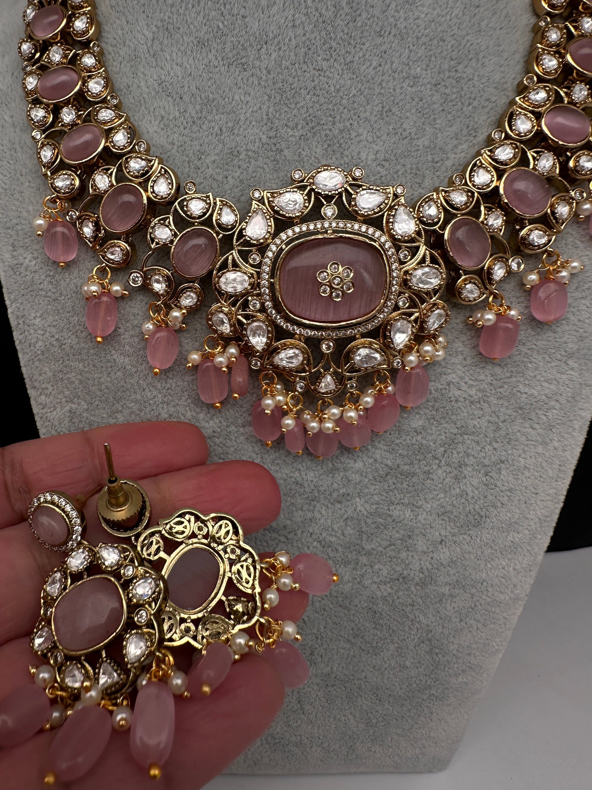 Moissanite  Statement Victorian Color Stone Necklace - Pink