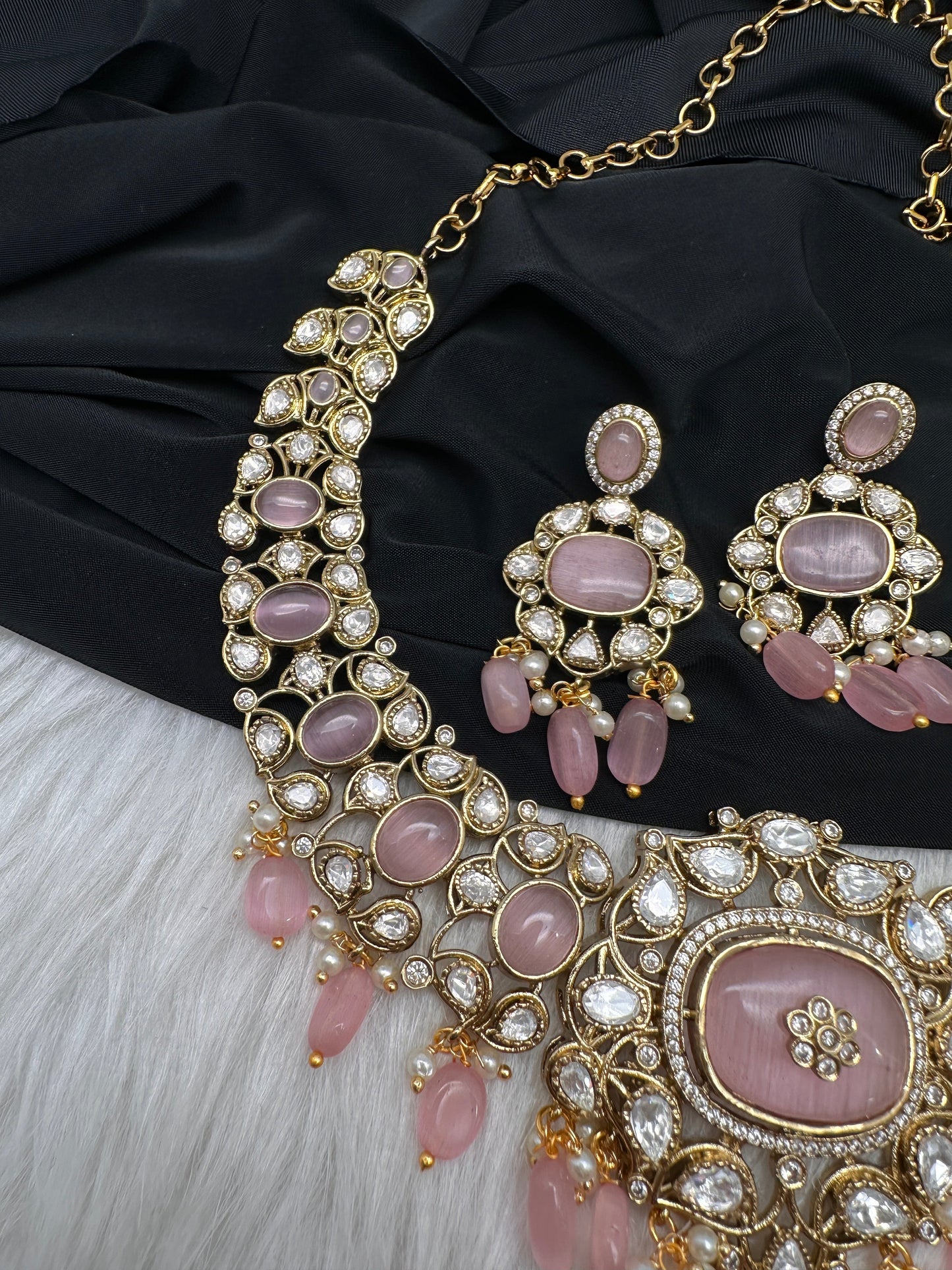 Moissanite  Statement Victorian Color Stone Necklace - Pink