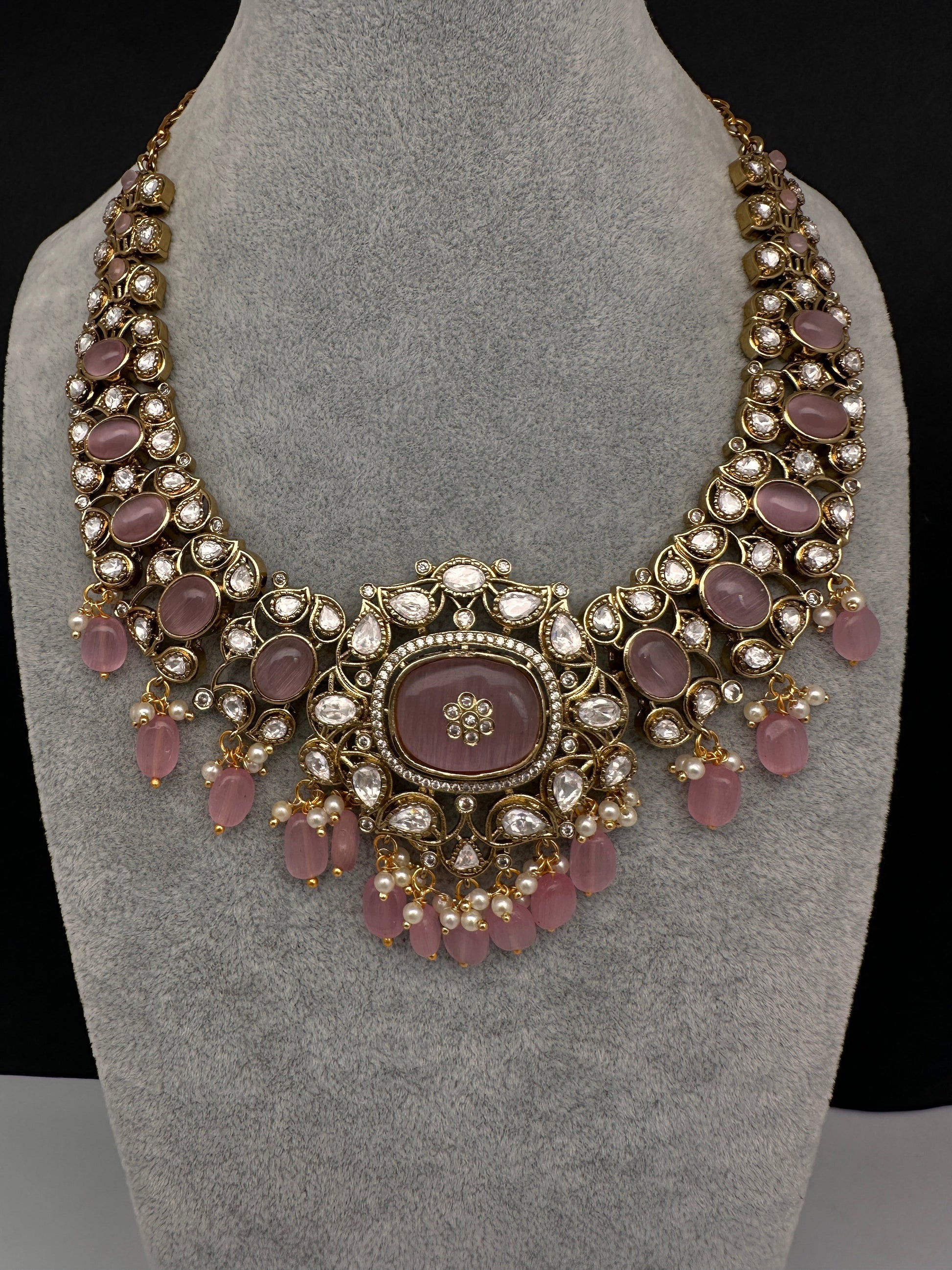 Moissanite  Statement Victorian Color Stone Necklace - Pink
